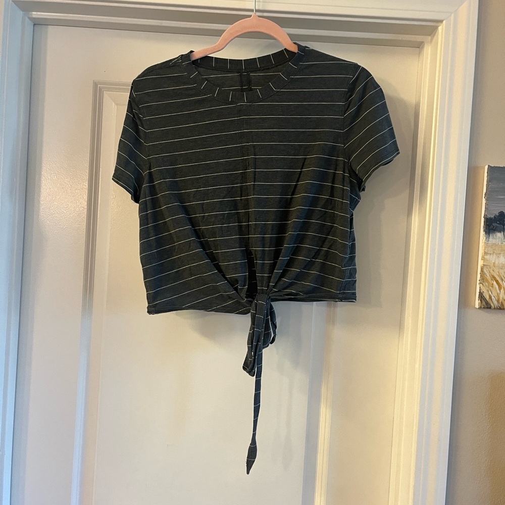 Striped Black Tie-Front Women's Top
